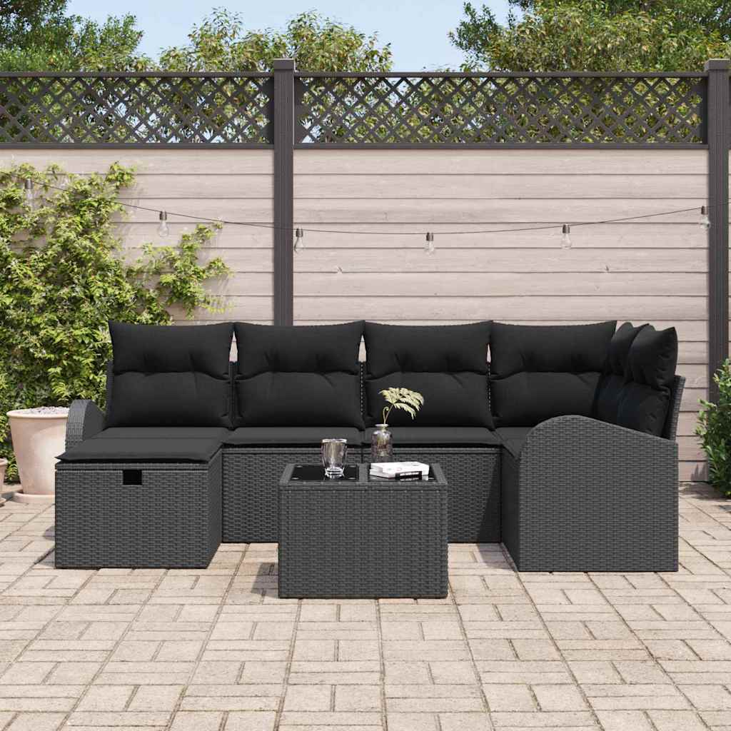 Havesofa Sæt med pude 7 pcs Sort 234 x 124 x 85 cm Poly rattan