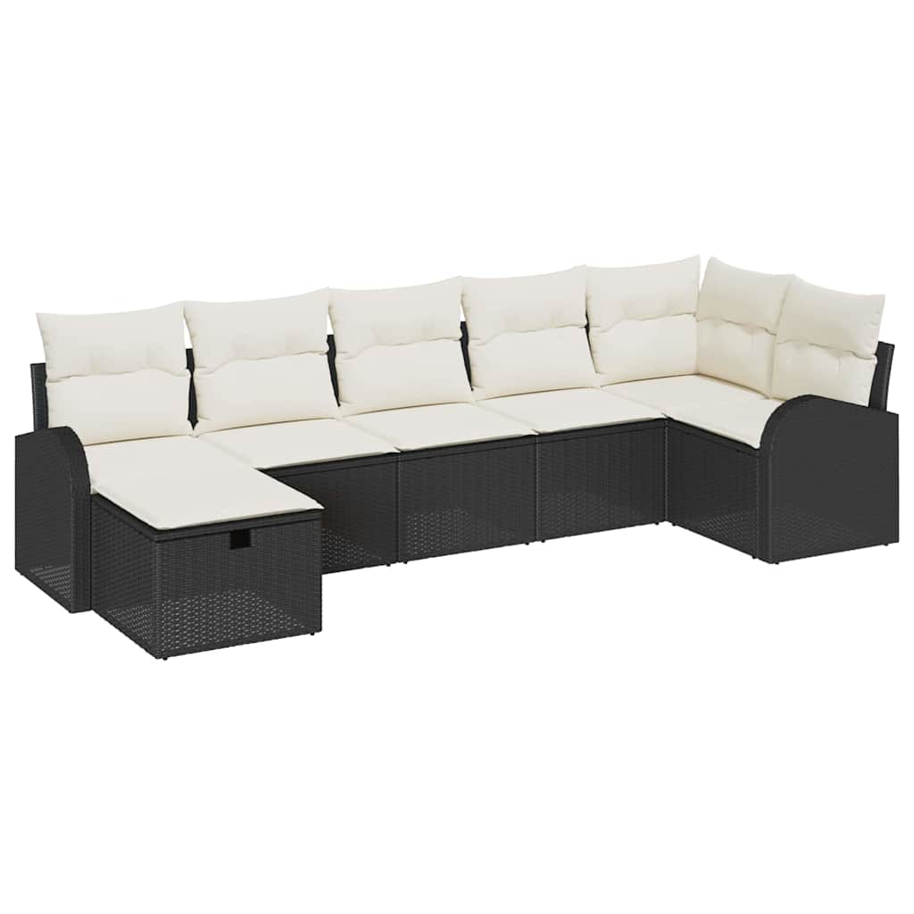 Sofa Sæt med pude med opbevaring 7 pcs Sort og Cream polyrattan