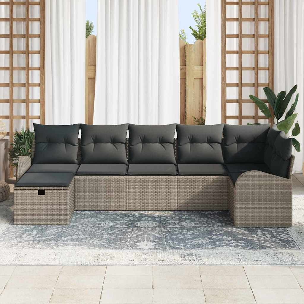 Sofa Sæt med pude med opbevaring 7 pcs Grå polyrattan