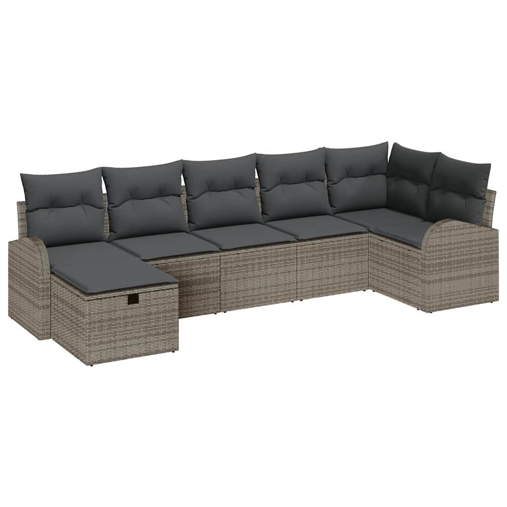 Sofa Sæt med pude med opbevaring 7 pcs Grå polyrattan