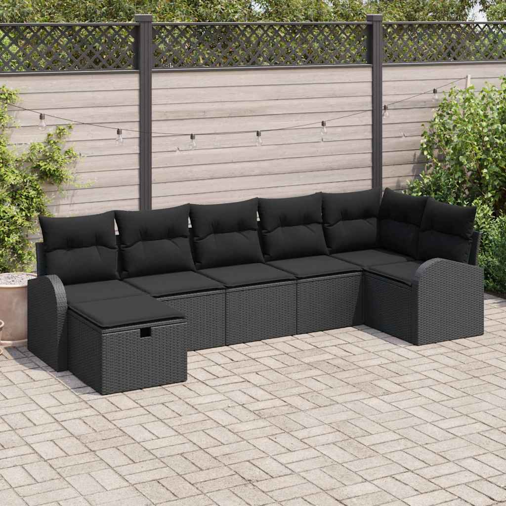 Sofa Sæt med pude med opbevaring 7 pcs Sort polyrattan