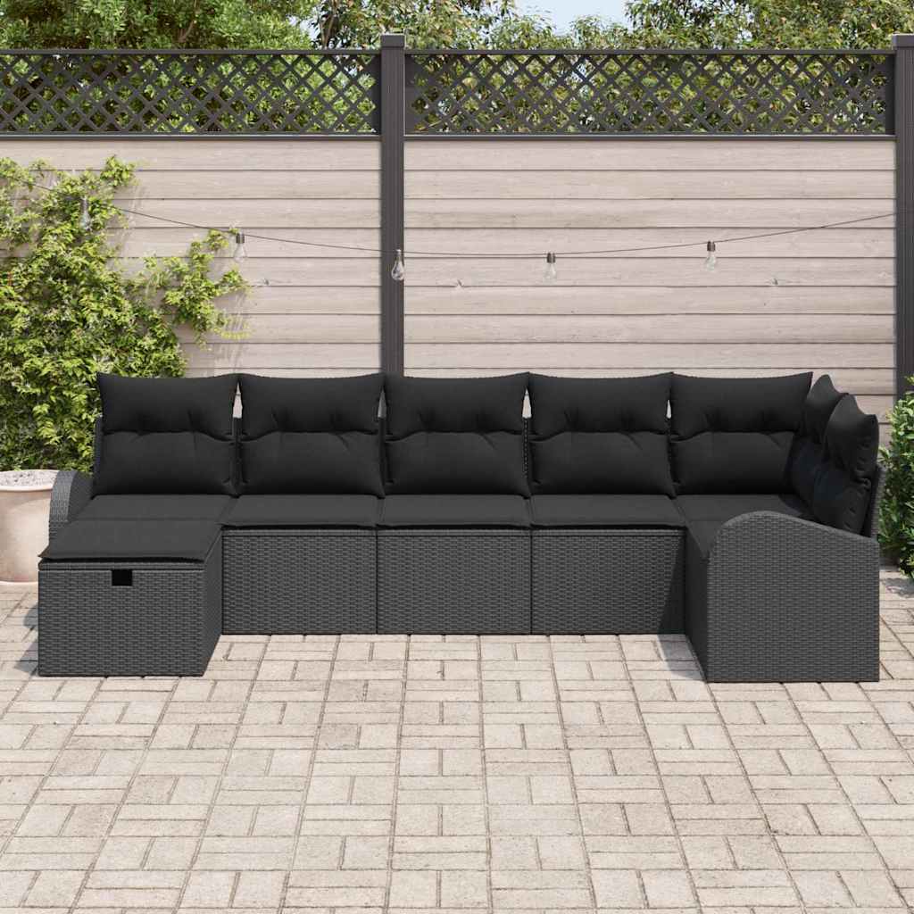 Sofa Sæt med pude med opbevaring 7 pcs Sort polyrattan