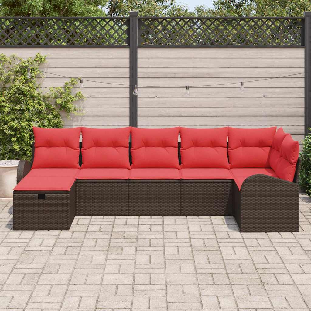 Sofa Sæt med pude med opbevaring Brun og Rød polyrattan