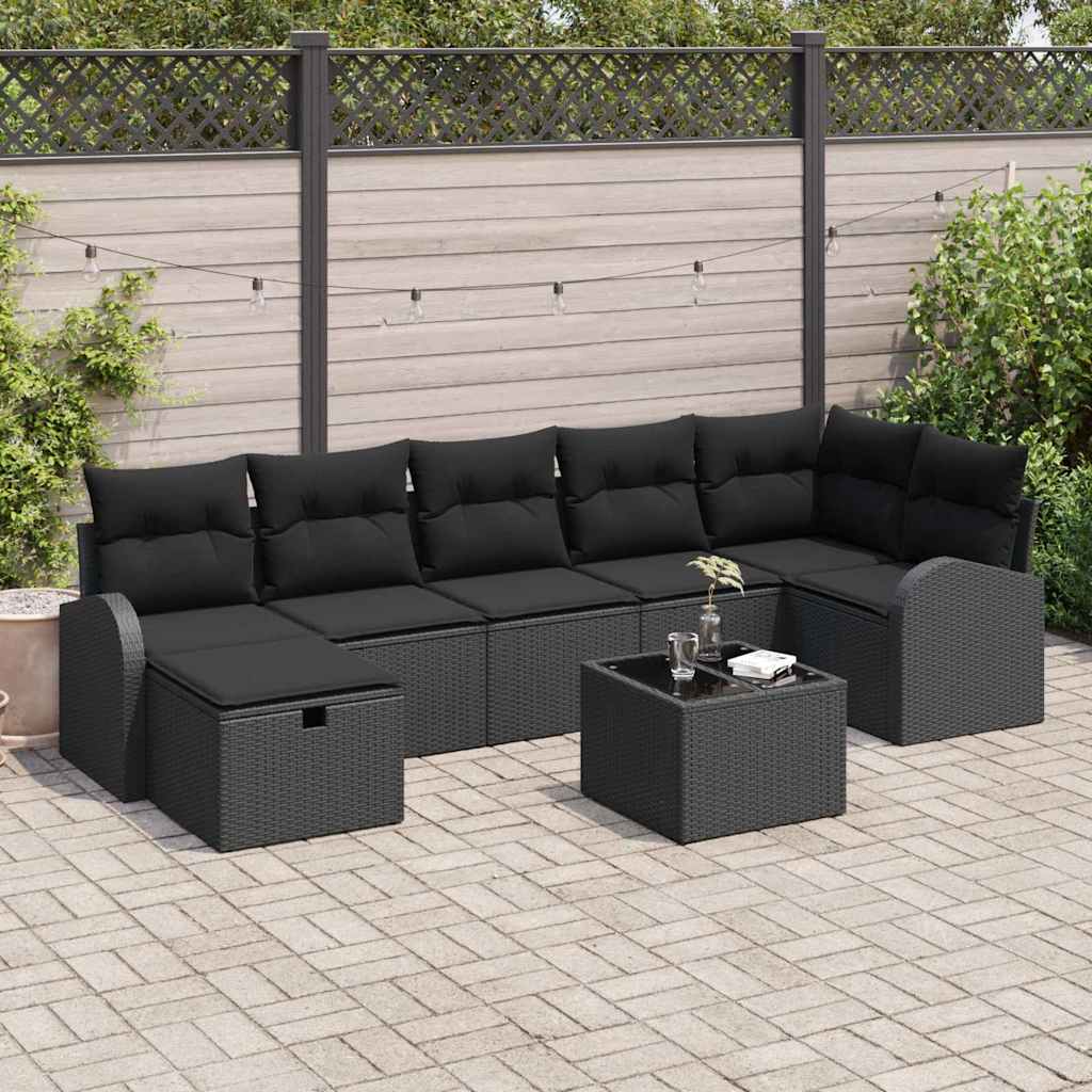 Sofa Sæt med pude med opbevaring 8 pcs Sort polyrattan