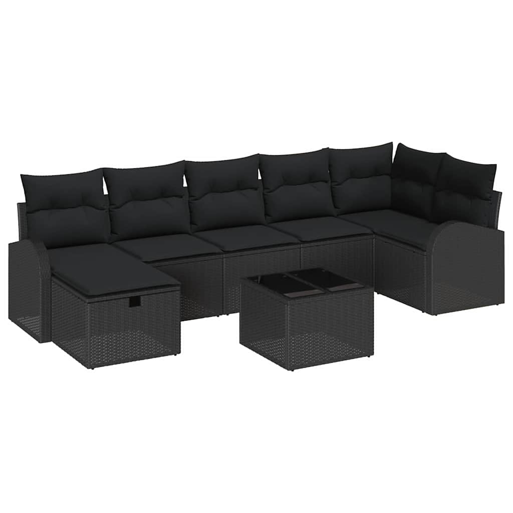 Sofa Sæt med pude med opbevaring 8 pcs Sort polyrattan