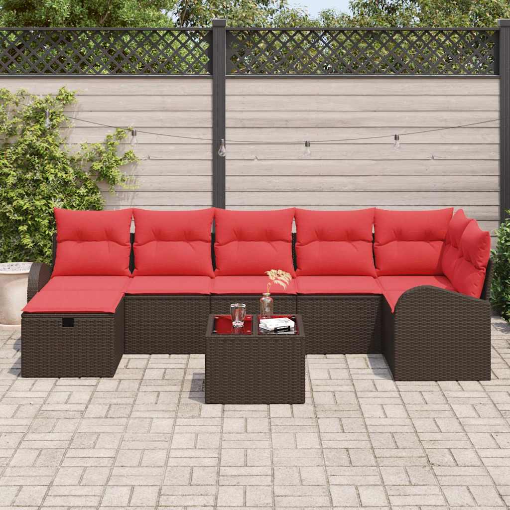 Sofa Sæt med pude med opbevaring 8 pcs Brun og Rød polyrattan