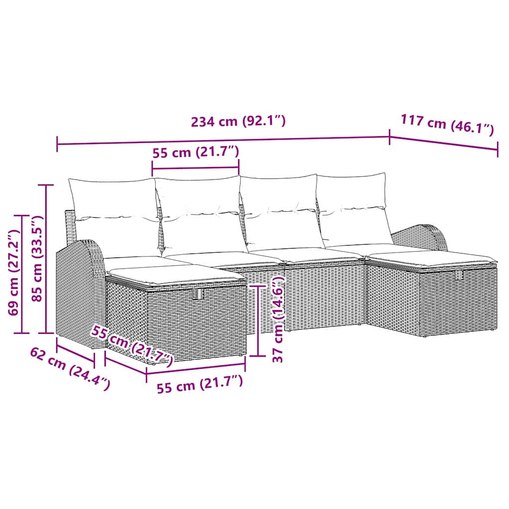 Sofa Sæt med pude med opbevaring 6 pcs Sort og Cream polyrattan