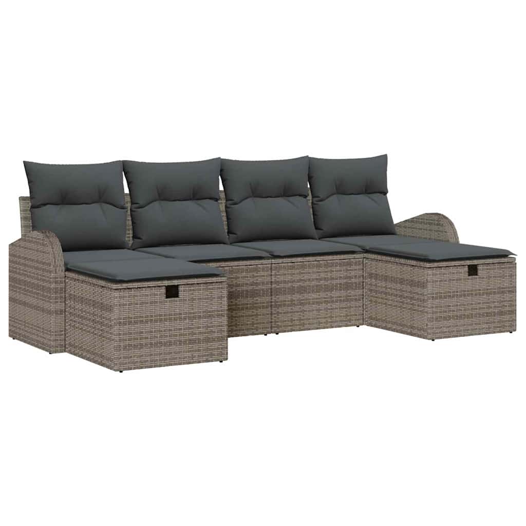 Sofa Sæt 6 stk. Grå polyrattan