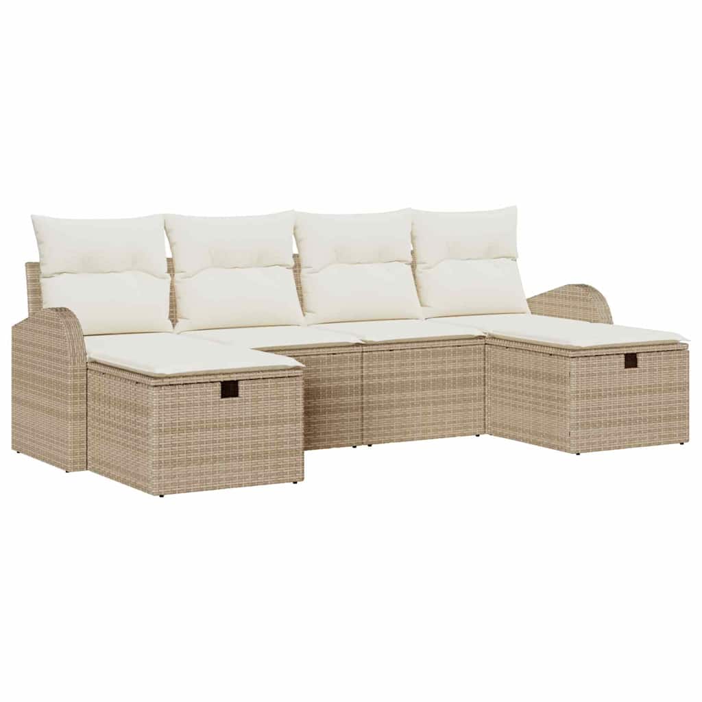 Sofa Sæt med pude 6 pcs Beige og creme polyrattan