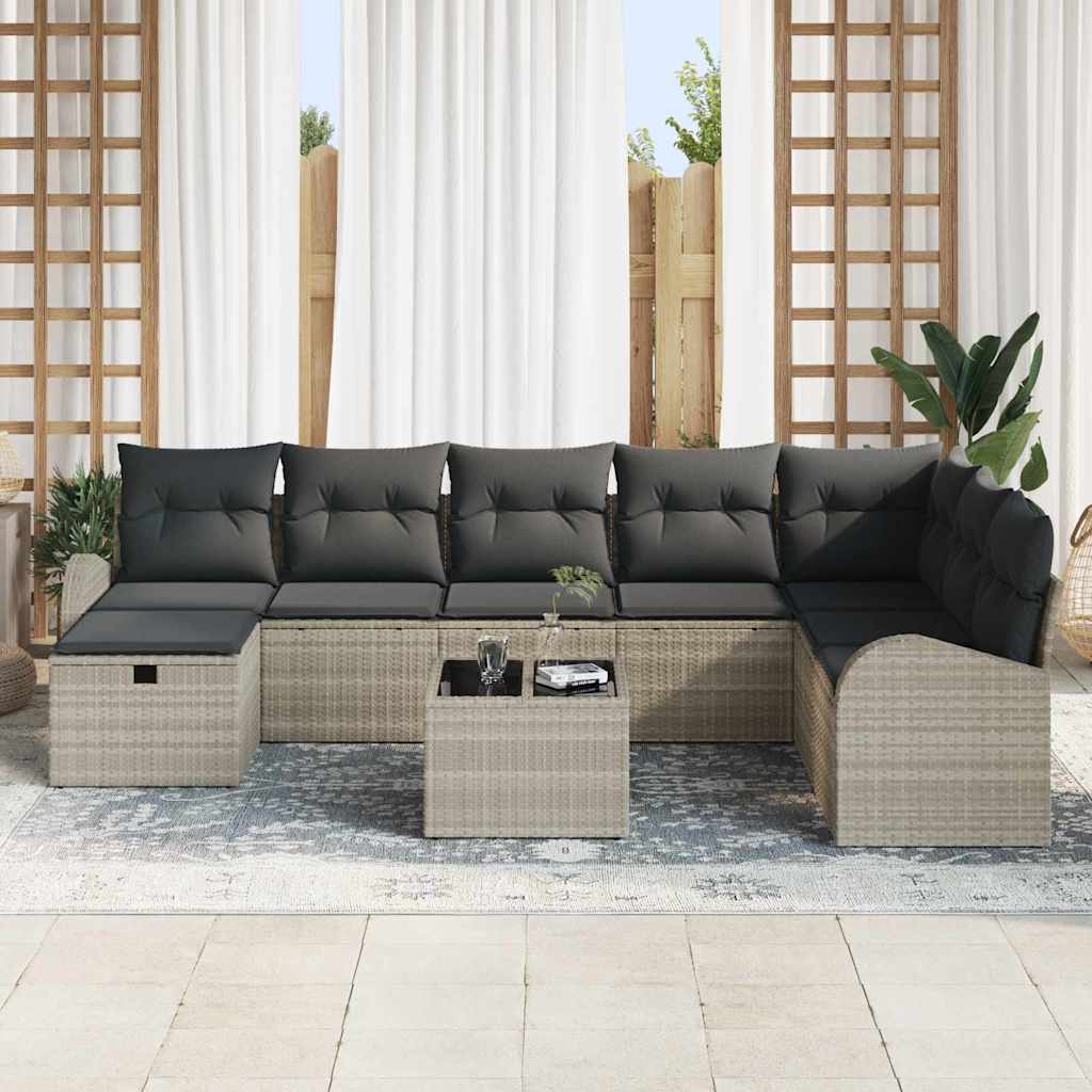 Sofa Sæt 9 stk. Lysegrå polyrattan