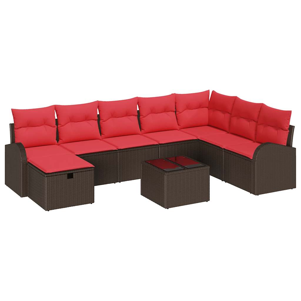 Sofa Sæt med pude med opbevaring 9 pcs Brun og Rød polyrattan