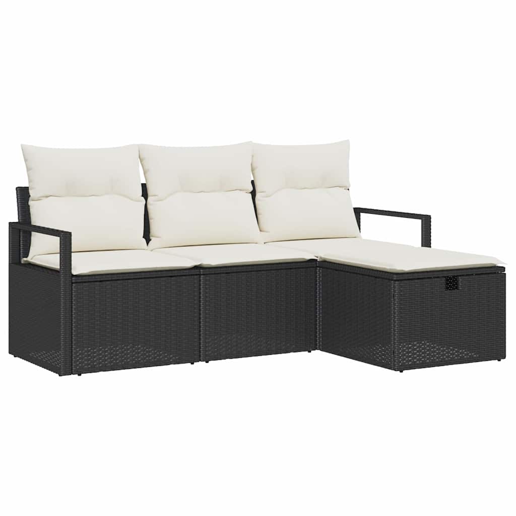 Sofa Sæt med pude med opbevaring 4 pcs Sort og Cream polyrattan
