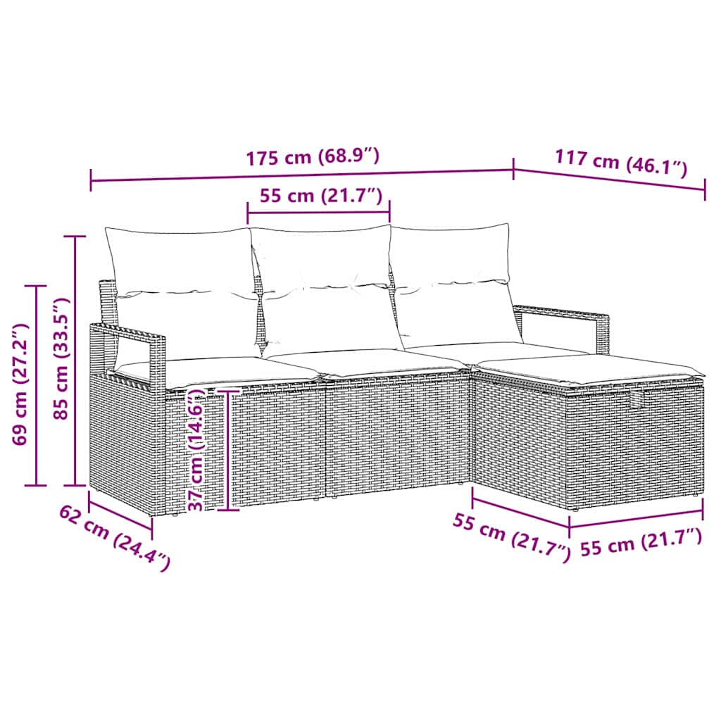Sofa Sæt med pude med opbevaring 4 pcs Sort og Cream polyrattan