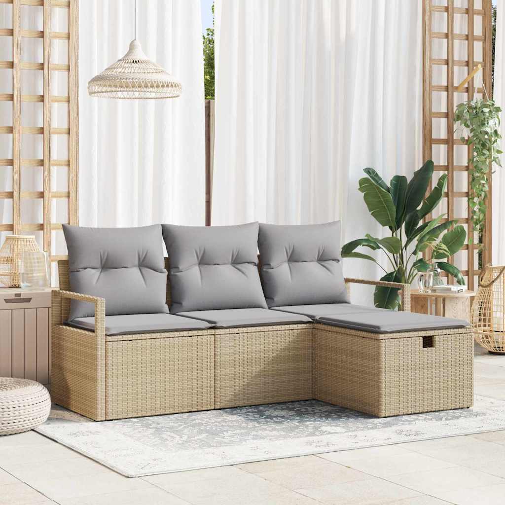 Sofa Sæt 4 stk. 4-Antal sæder Beige og lys grå polyrattan