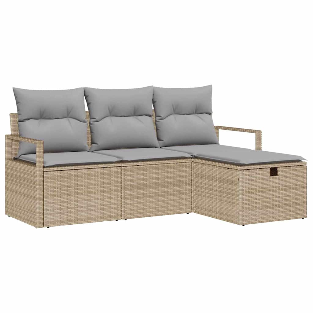 Sofa Sæt 4 stk. 4-Antal sæder Beige og lys grå polyrattan