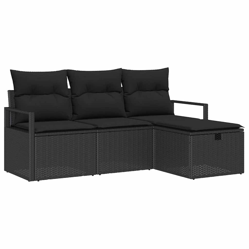 Sofa Sæt med pude med opbevaring 4 pcs Sort polyrattan