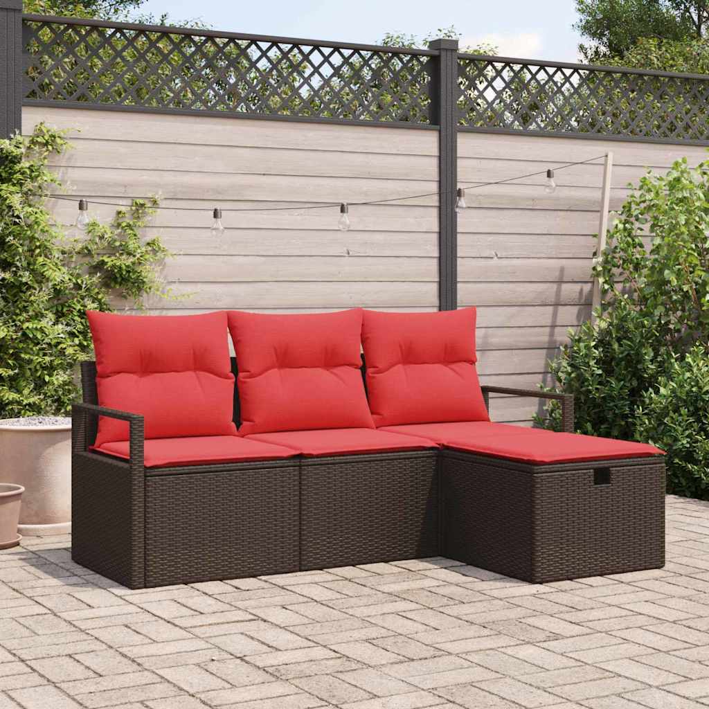 Sofa Sæt med pude med opbevaring 4 pcs Brun og Rød polyrattan