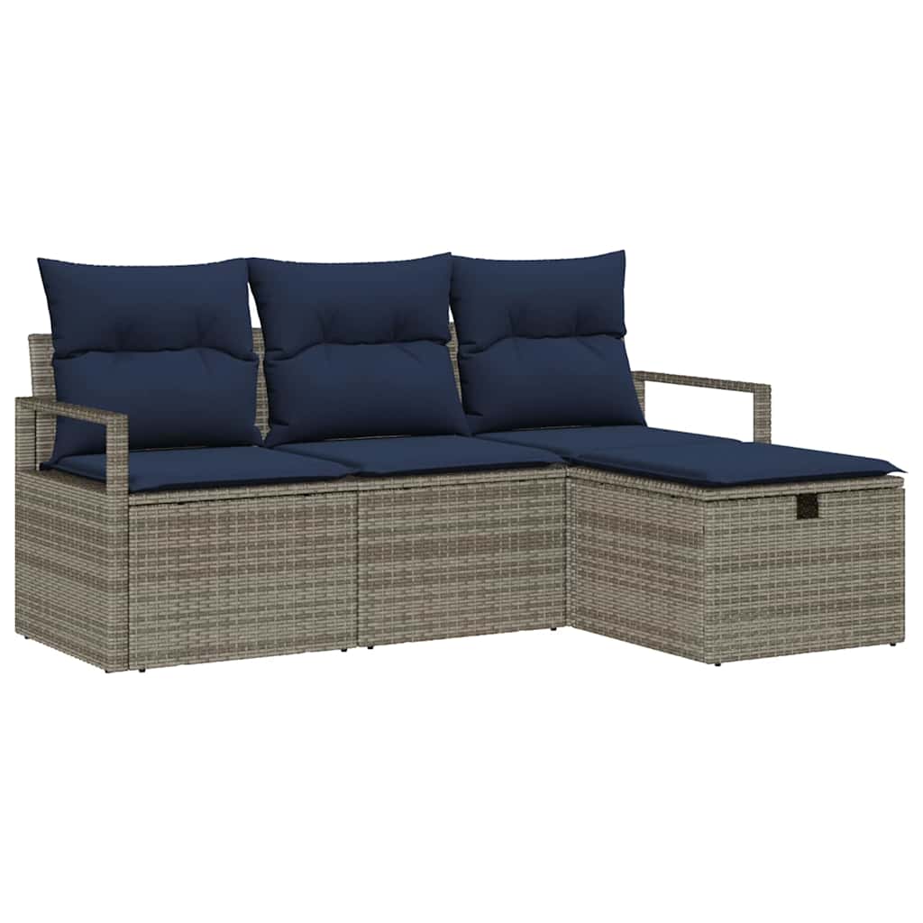 Sofa Sæt med pude 4 pcs Grå og Marineblå polyrattan