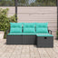 Sofa Sæt med pude 4 pcs Sort og turkis polyrattan