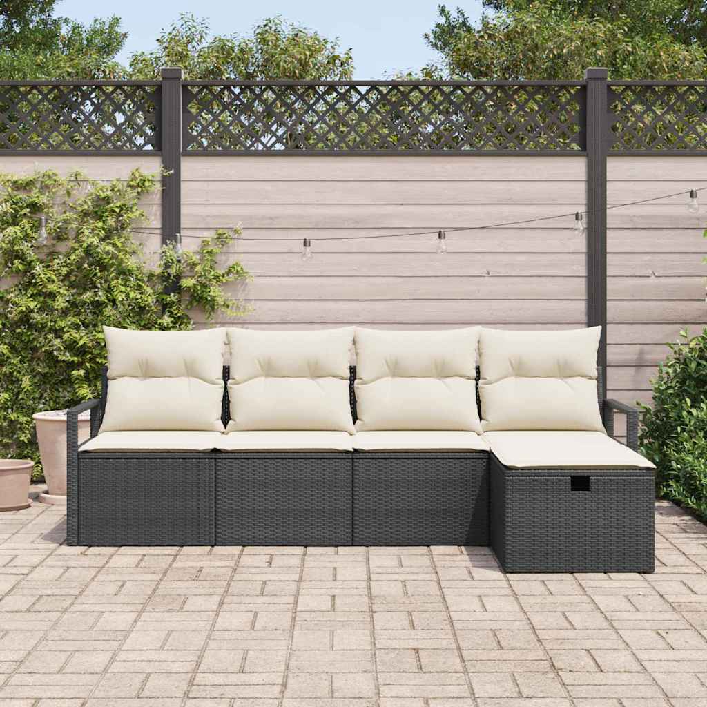Sofa Sæt med pude med opbevaring 5 pcs Sort og Cream polyrattan
