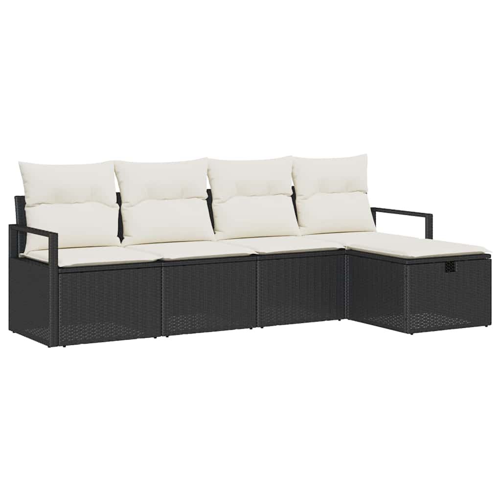 Sofa Sæt med pude med opbevaring 5 pcs Sort og Cream polyrattan
