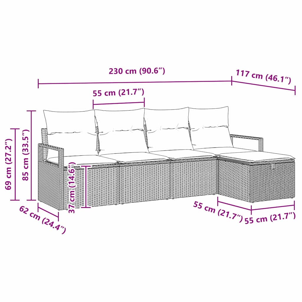 Sofa Sæt med pude med opbevaring 5 pcs Sort og Cream polyrattan