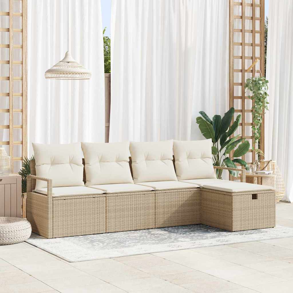 Sofa Sæt 5 stk. 5-Antal sæder Beige og creme polyrattan