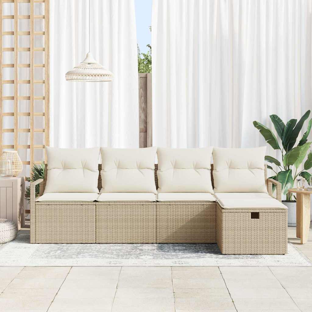 Sofa Sæt 5 stk. 5-Antal sæder Beige og creme polyrattan