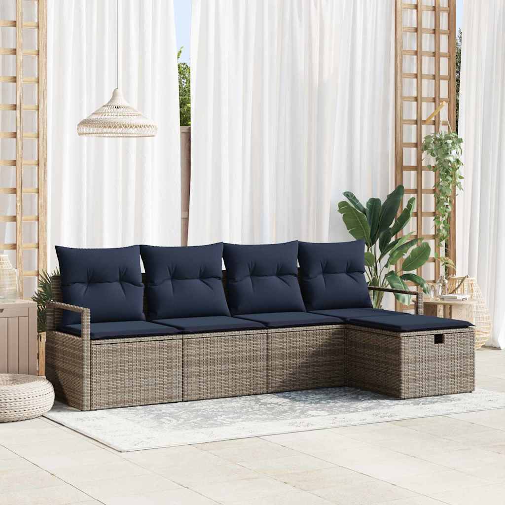 Sofa Sæt med pude 5 pcs Grå og Marineblå polyrattan