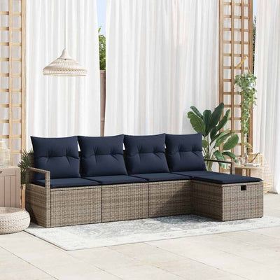 Sofa Sæt med pude 5 pcs Grå og Marineblå polyrattan