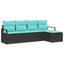 Sofa Sæt med pude 5 pcs Sort og turkis polyrattan