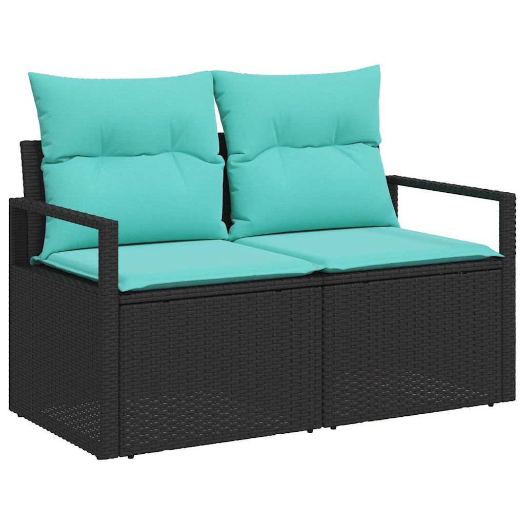 Sofa Sæt med pude 5 pcs Sort og turkis polyrattan