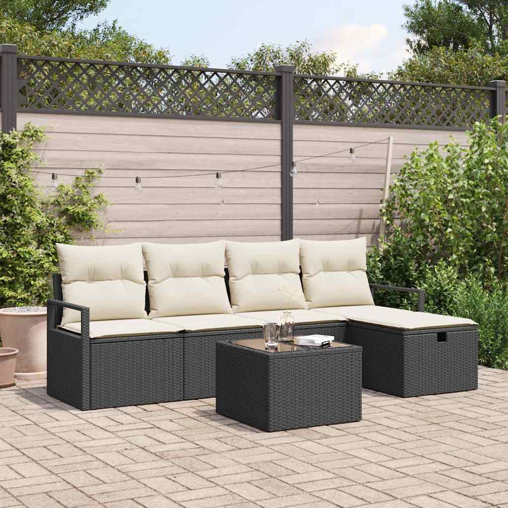 Sofa Sæt med pude med opbevaring 6 pcs Sort og Cream polyrattan