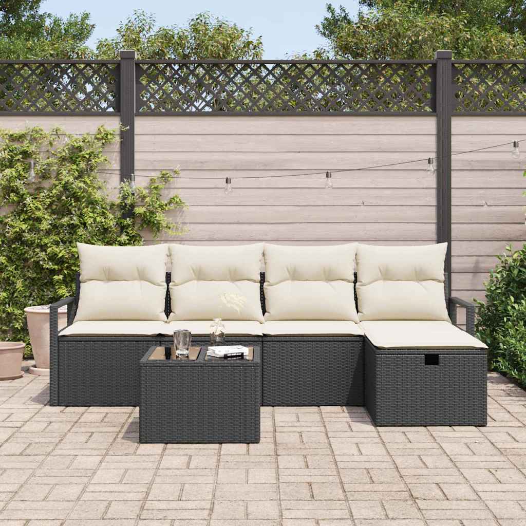 Sofa Sæt med pude med opbevaring 6 pcs Sort og Cream polyrattan