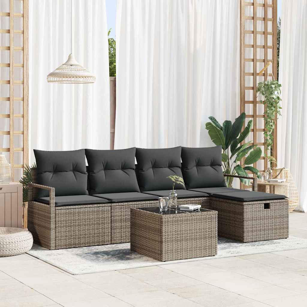 Sofa Sæt med pude med opbevaring 6 pcs Grå polyrattan