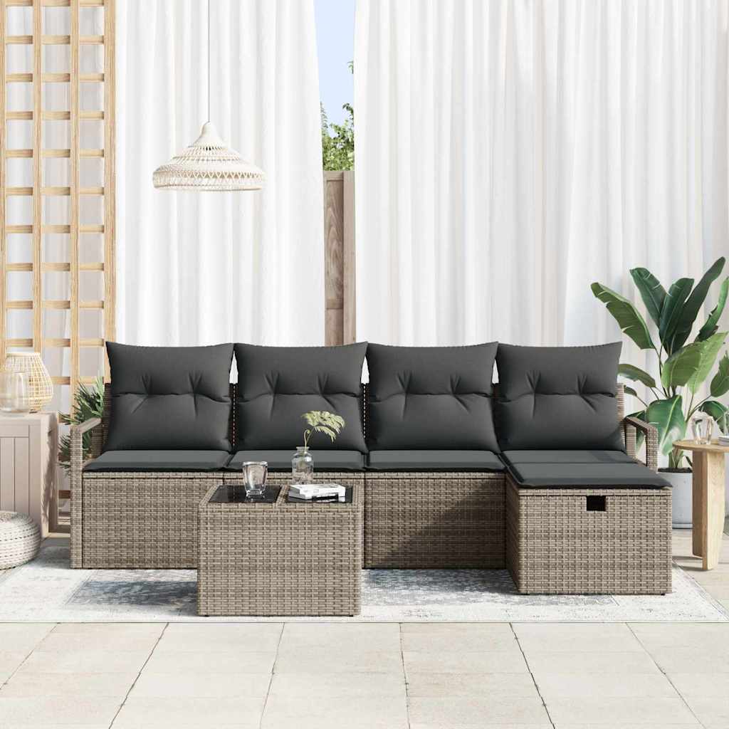 Sofa Sæt med pude med opbevaring 6 pcs Grå polyrattan