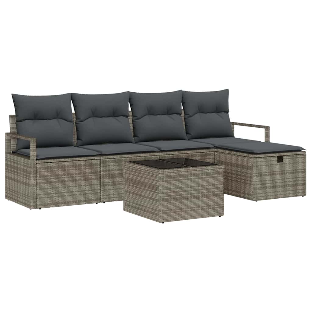 Sofa Sæt med pude med opbevaring 6 pcs Grå polyrattan