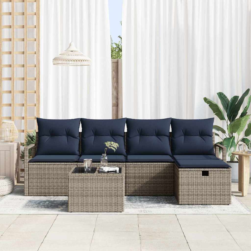 Sofa Sæt med pude med opbevaring Grå og Marineblå polyrattan