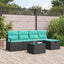 Sofa Sæt med pude 6 pcs Sort og turkis polyrattan