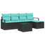 Sofa Sæt med pude 6 pcs Sort og turkis polyrattan