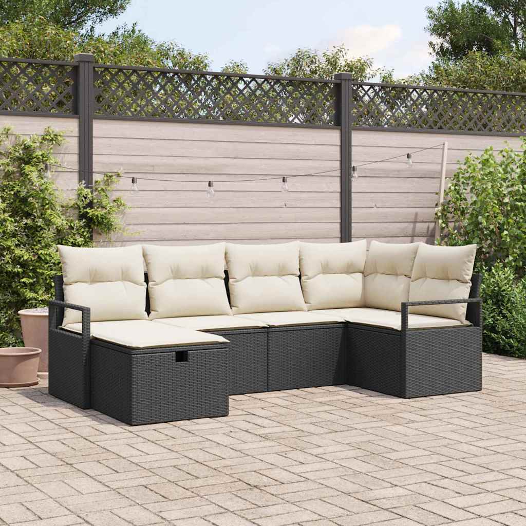 Sofa Sæt 6 stk. Sort og Cream polyrattan