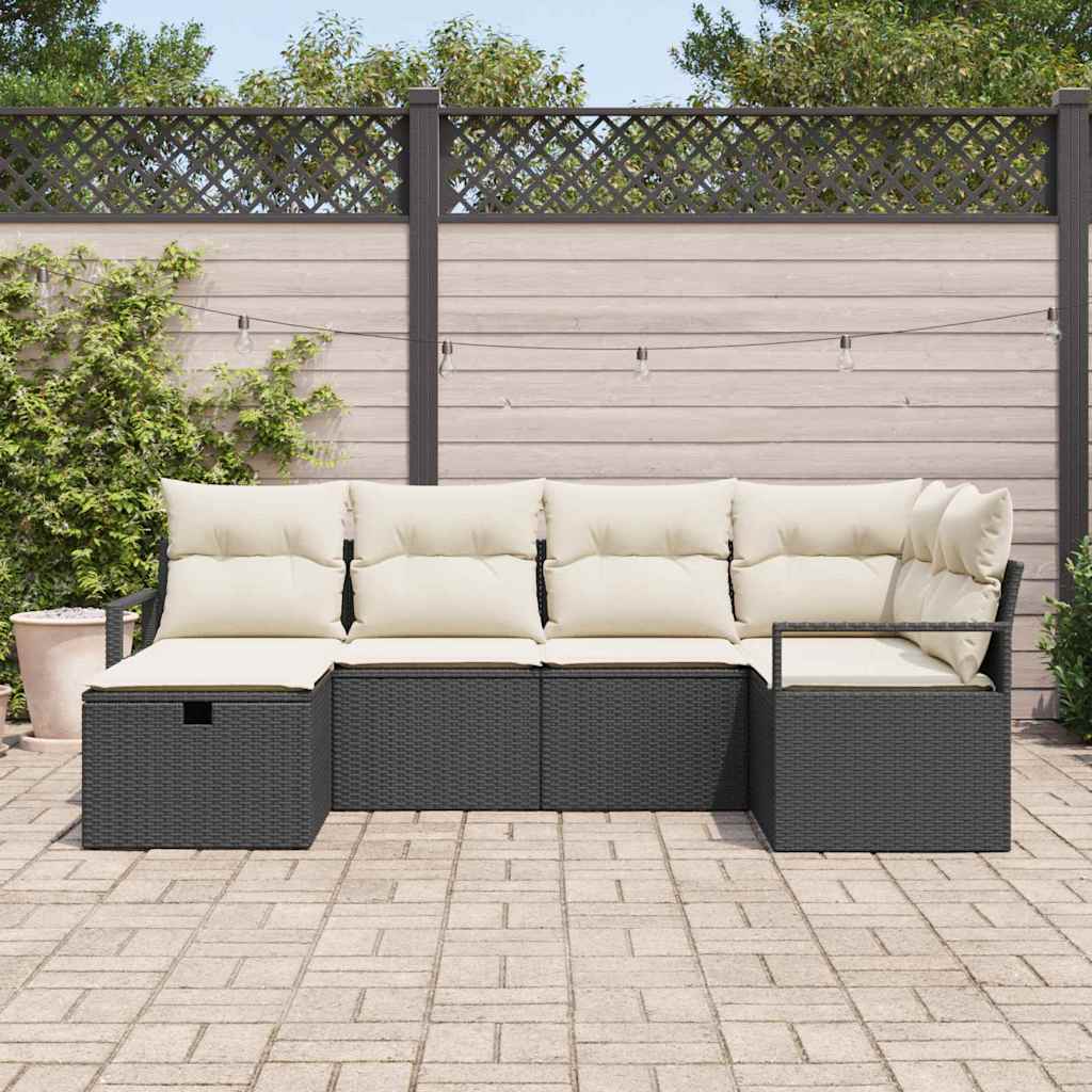 Sofa Sæt 6 stk. Sort og Cream polyrattan