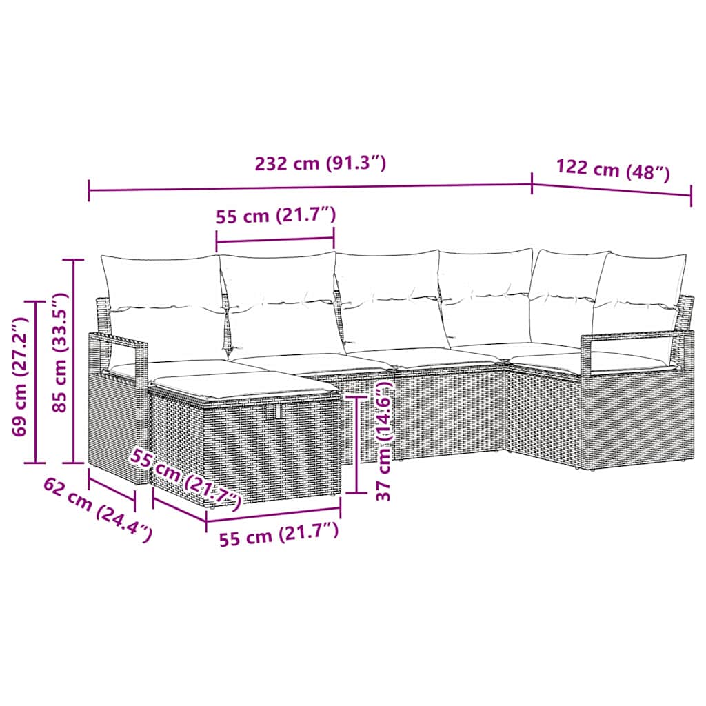 Sofa Sæt 6 stk. Sort og Cream polyrattan