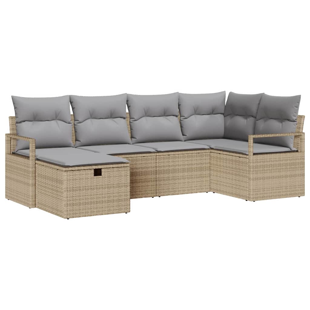 Sofa Sæt 6 stk. 6-Antal sæder Beige og lys grå polyrattan