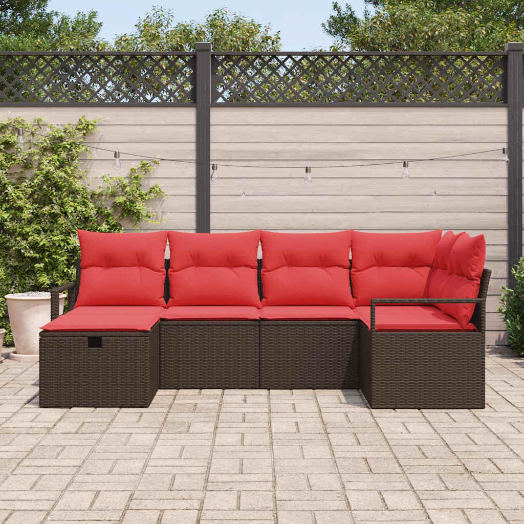 Sofa Sæt med pude med opbevaring Brun og Rød polyrattan