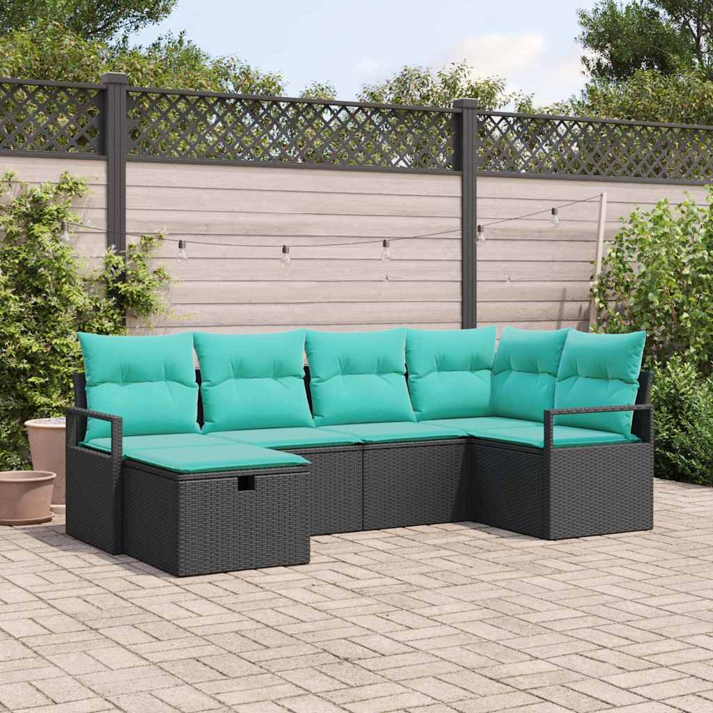 Sofa Sæt med pude 6 pcs Sort og turkis polyrattan