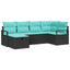Sofa Sæt med pude 6 pcs Sort og turkis polyrattan