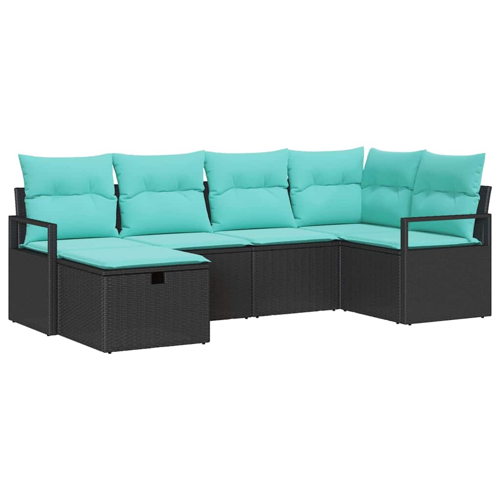 Sofa Sæt med pude 6 pcs Sort og turkis polyrattan