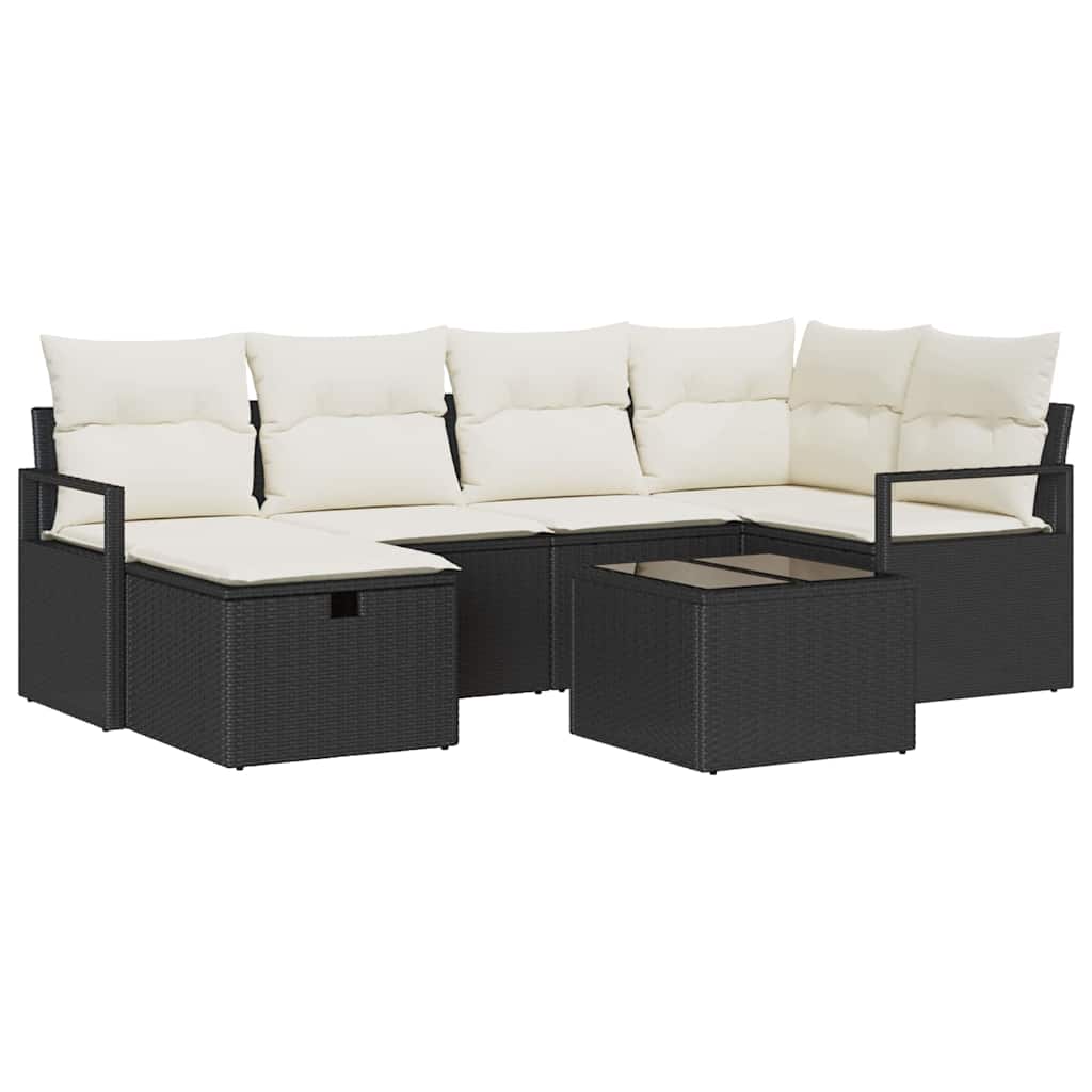 Sofa Sæt 7 stk. 6-Antal sæder Sort og Cream polyrattan