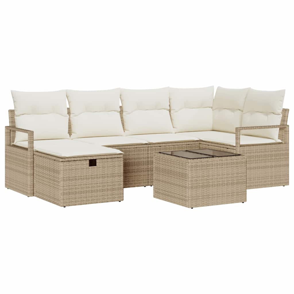 Sofa Sæt 7 stk. 6-Antal sæder Beige og creme polyrattan